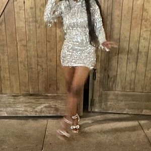 Silver Sequin Mini Dress